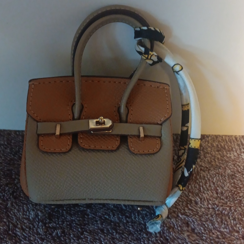 Taupe and Tan Structured Top-Handle Women's Bag Charm - Picture 2 of 4